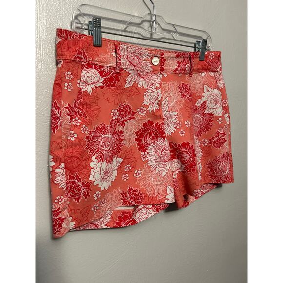 Isaac Mizrahi Womens Orange Floral Print Cotton Blend Pocket Chino Shorts Size 6 - Picture 3 of 9